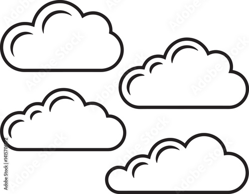 Sky cloud icon set Line art vector illustration isolated On Transparent Background