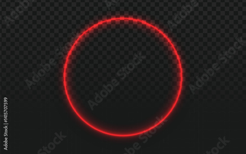 A vibrant red neon circle glows against a transparent dark checkered background. The bright, continuous loop of light creates a striking focal point with a modern and energetic feel.