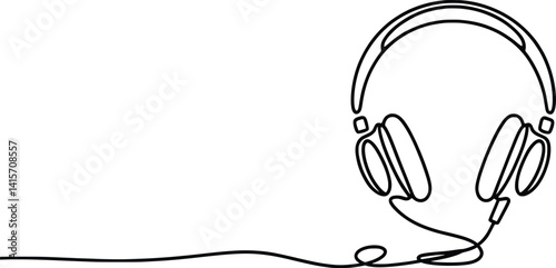 Minimalist One Line Headphones Drawing,  Continuous Line Art Music Illustration

