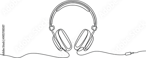 Minimalist One Line Headphones Art, Continuous Line Drawing for Music Lovers.