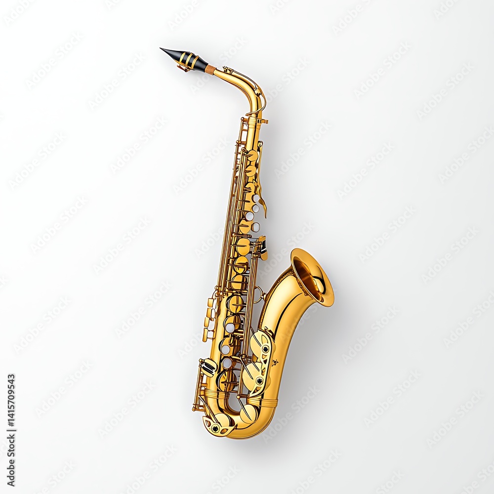 Naklejka premium Golden Saxophone on White Background for Music and Jazz Themes