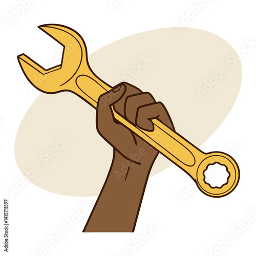 Hand Holding a Wrench: Repair, Maintenance, Tool, and Construction Vector.
