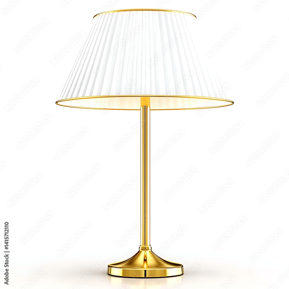 Obraz premium Elegant Gold Table Lamp with Pleated White Shade for Stylish Home Decor