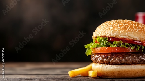 A hamburger with lettuce and tomato on top of a bun
