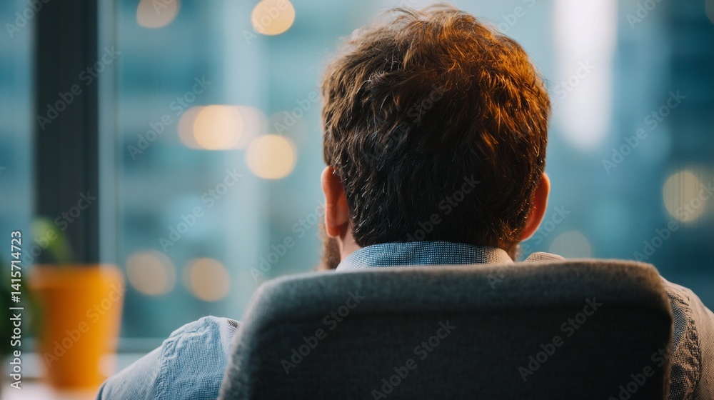 A man is sitting in a chair with his head tilted