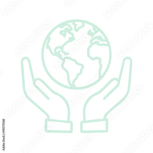 Holding Earth Icon. vector Illustration of Line Art Hands Holding World Icon . perfect use for Logos, Apps, Branding icons and themed design
