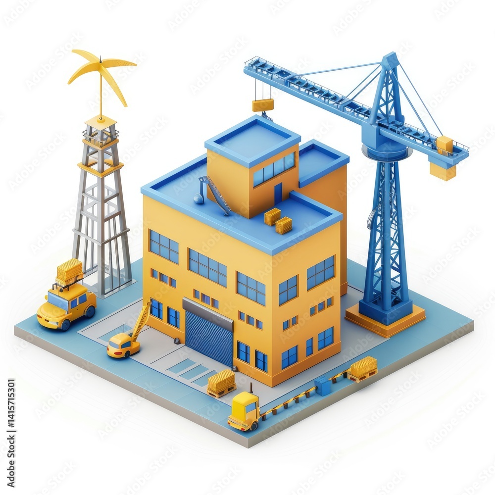 Industrial construction site in isometric style.