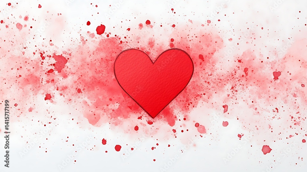 Vibrant Red Heart with Watercolor Splashes Creating Romantic Background Atmosphere Vibrant Red Heart with Watercolor Splashes Creating Romantic Background Atmosphere