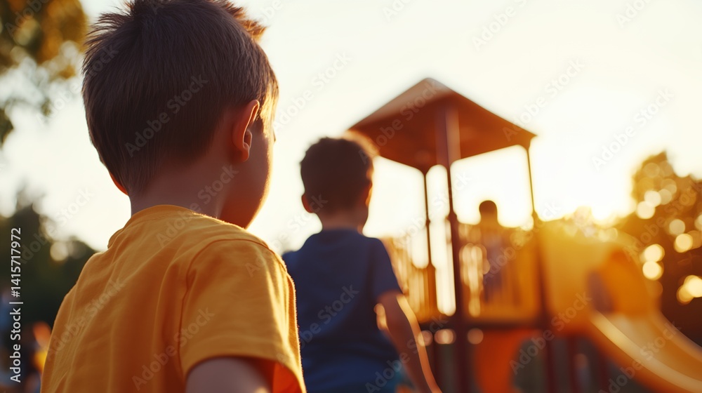 Two children are playing in a park