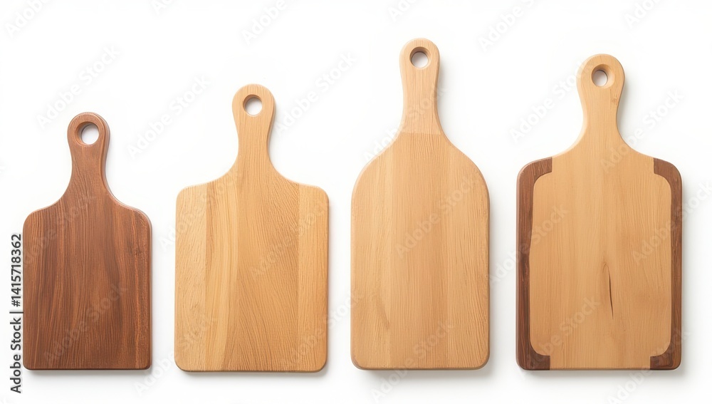 Set of Four Wooden Cutting Boards with Handles