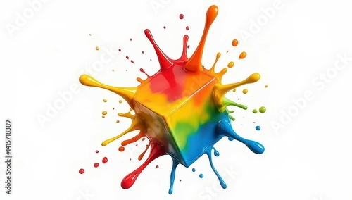 Colorful Paint Cube Splash Explosion