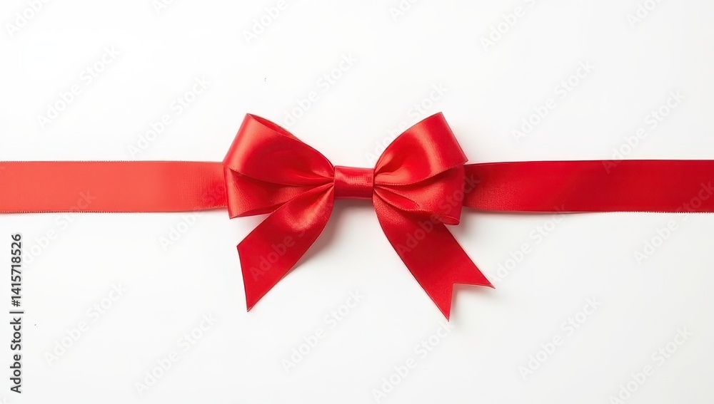 Red Satin Ribbon Bow on White Background