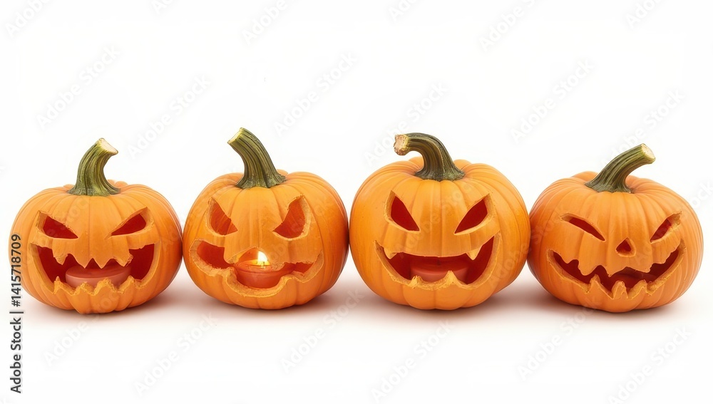 Four Carved Jack-o'-lanterns with Candles