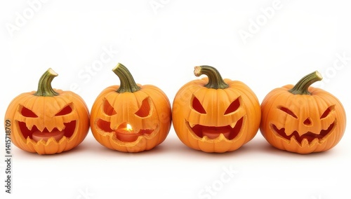 Obraz na płótnie Four Carved Jack-o'-lanterns with Candles w salonie
