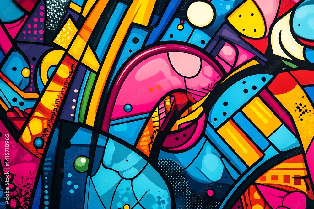 Fototapeta premium Vibrant 90s Pop Art Illustration with Bold Graphics.