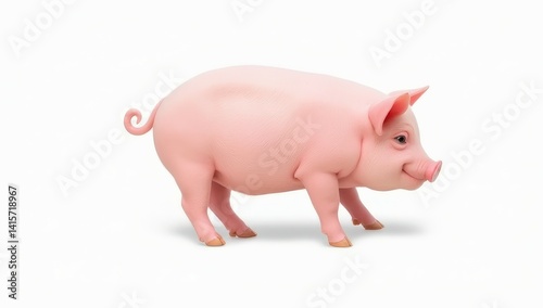 Obraz na płótnie Cute Pink Piglet Standing Isolated on White Background w salonie