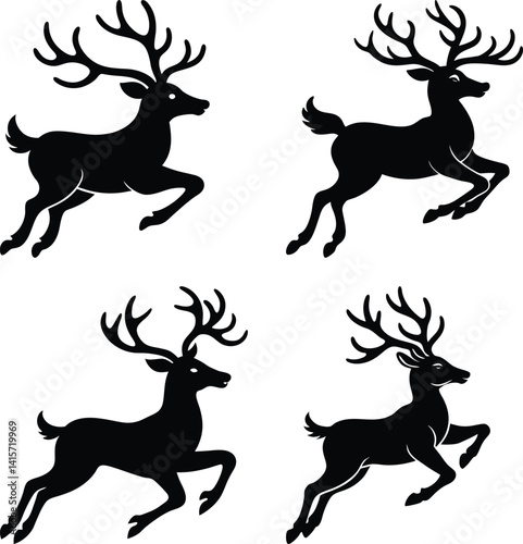 Flying Reindeer Silhouette