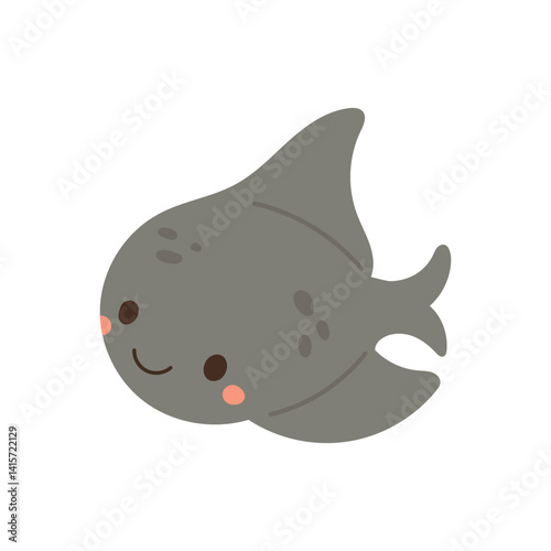 Gray fish illustration with a friendly expression, ideal for underwater themes, marine icon sets, and educational biology visuals for kids.