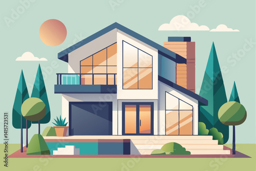 Modern House with Pool and Landscaping