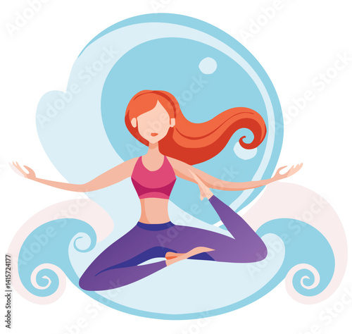 Woman Practices Yoga In One Legged King Pigeon Pose Illustration