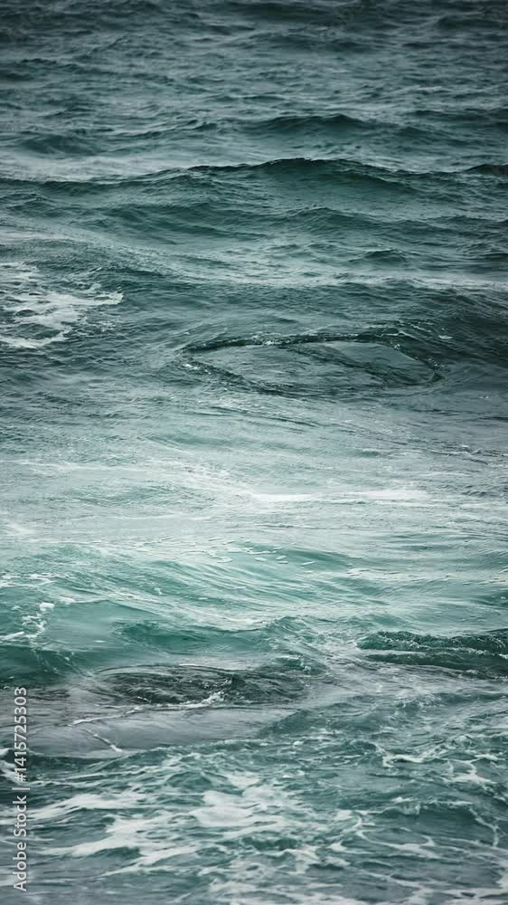 Close-up view of ocean waves in slow motion. Stormy weather