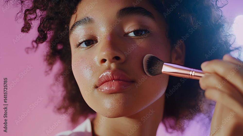 Fototapeta premium A woman is applying makeup with a brush