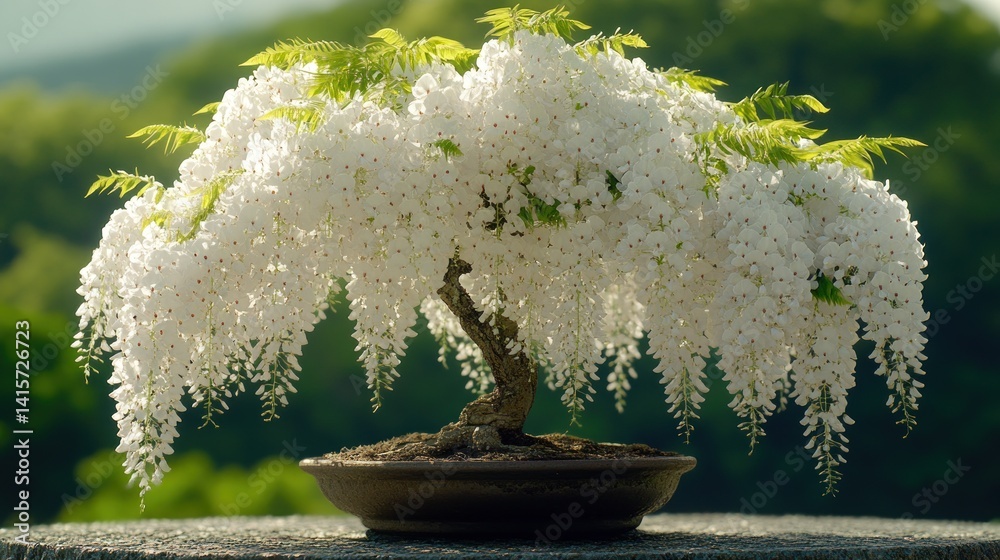 custom made wallpaper toronto digitalA stunning wisteria bonsai adorned with cascading white flowers radiates beauty and peace