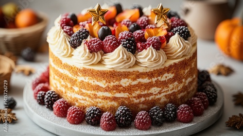 Wallpaper Mural A beautifully decorated cake with layers of fruit and cream sits invitingly on the table Torontodigital.ca