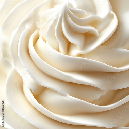 Detailed Close-Up of a Smooth Swirl of Creamy Whipped Cream.