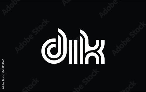DIK Creative Unique Modern Letter Logo Design. Stylized logo featuring a unique letter design, presenting abstract minimalist aesthetics and modern appeal