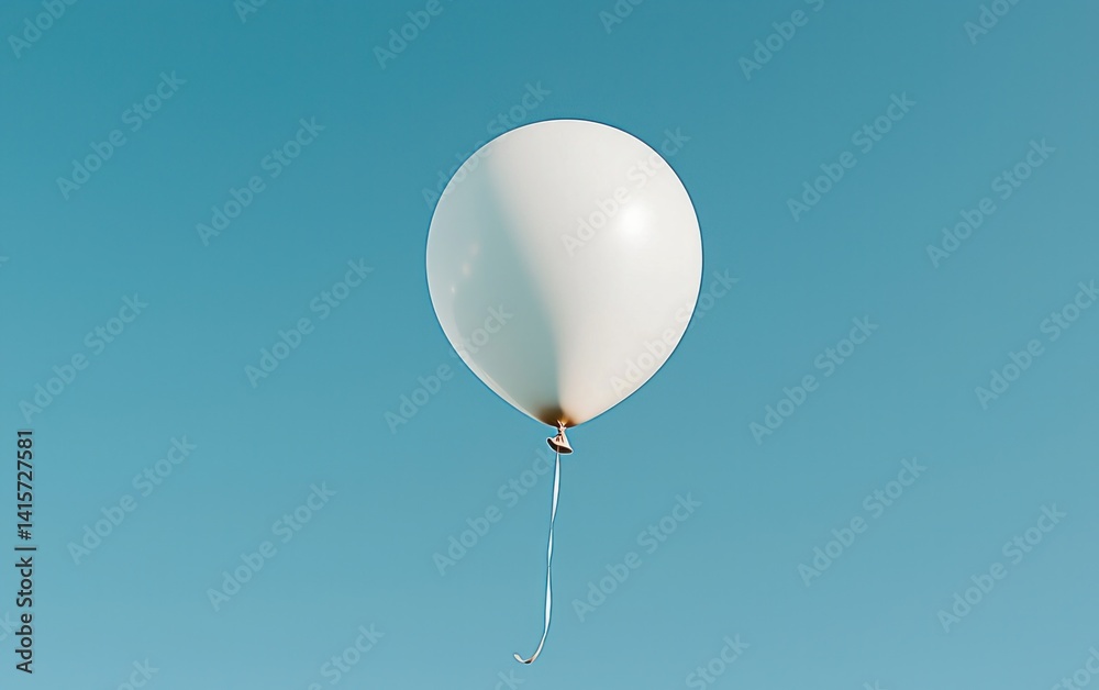 Obraz premium White party balloon floats against a clear blue sky. Simple, minimalist image with a light and airy feel. The balloon is centered, and the background is unblemished