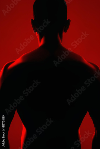 Obraz na płótnie Silhouette of strong man in red light. bodybuilder w salonie