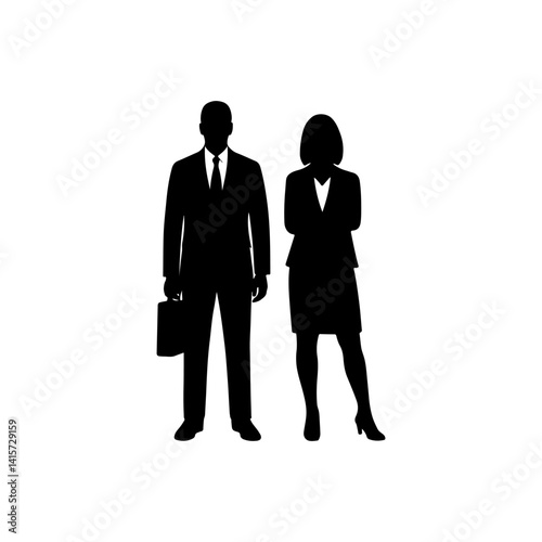 Silhouettes of a Business Man and Woman in Corporate Harmony