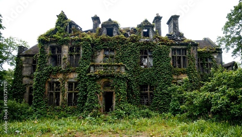 Explore the haunting beauty of a dilapidated mansion consumed by ivy and moss a poignant blend of nature and decay