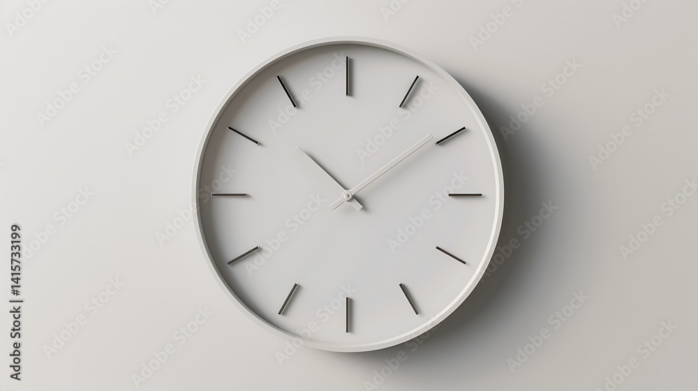 custom made wallpaper toronto digitalSimple white minimalist analog wall clock with clean lines and no numbers, casting a soft shadow on a plain white wall. Time and simplicity concept.

