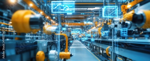 Industrial manufacturing facility displaying integrated data with automated processes