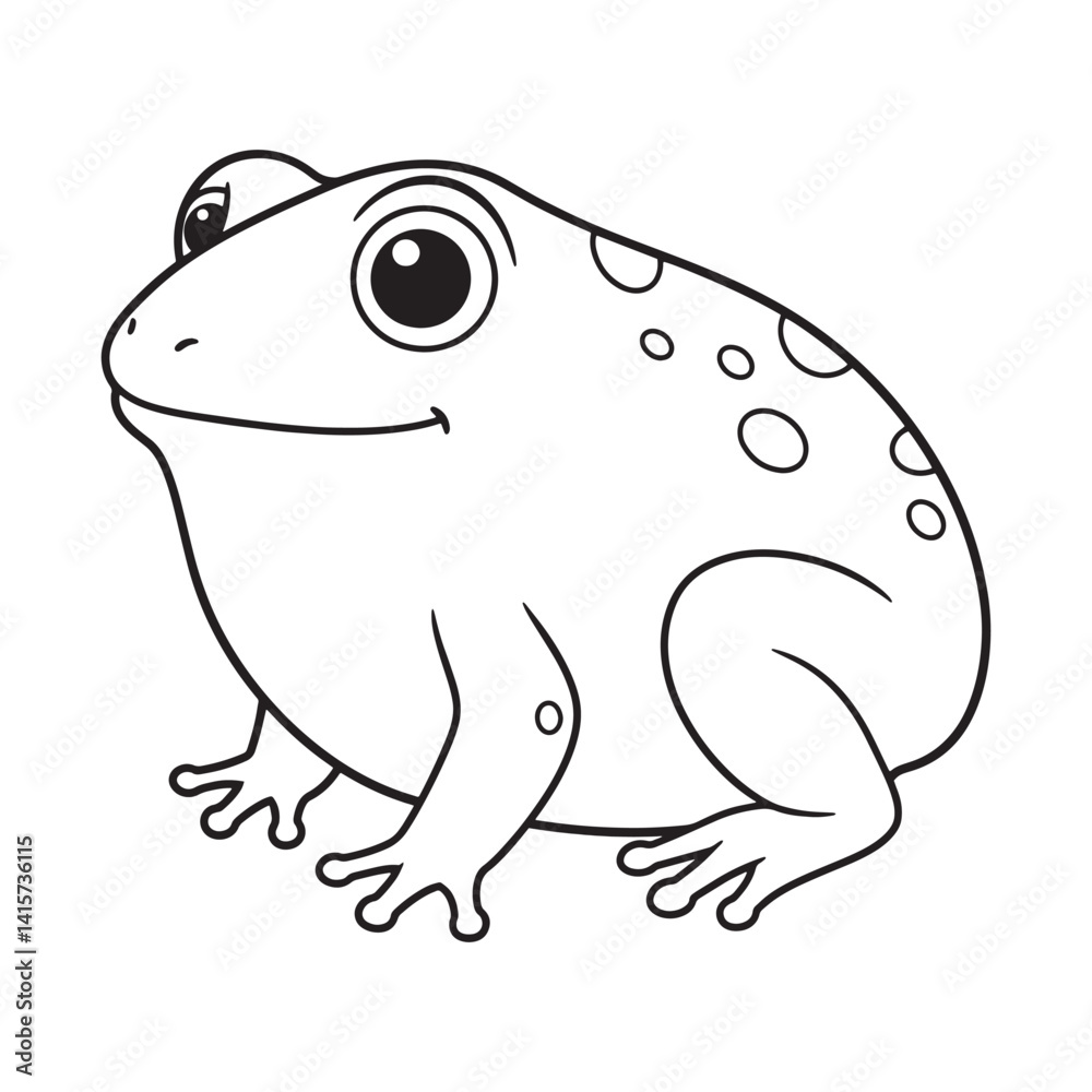 Fototapeta premium Cartoon Frog Smiling, Coloring Page Illustration 