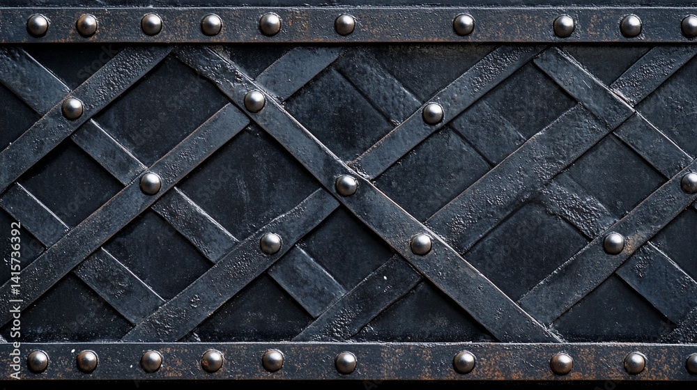 Abstract black iron lattice panel design with metallic accents Generative AI