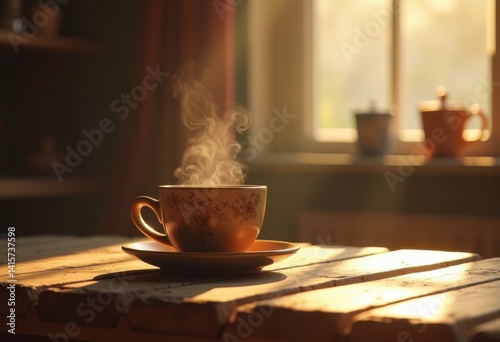 ceramic coffee cup steam shadows warmth morning cozy vibe beverage wake, mug, brew, drink, texture, table, contrast, hot, aroma, brown, black, liquid