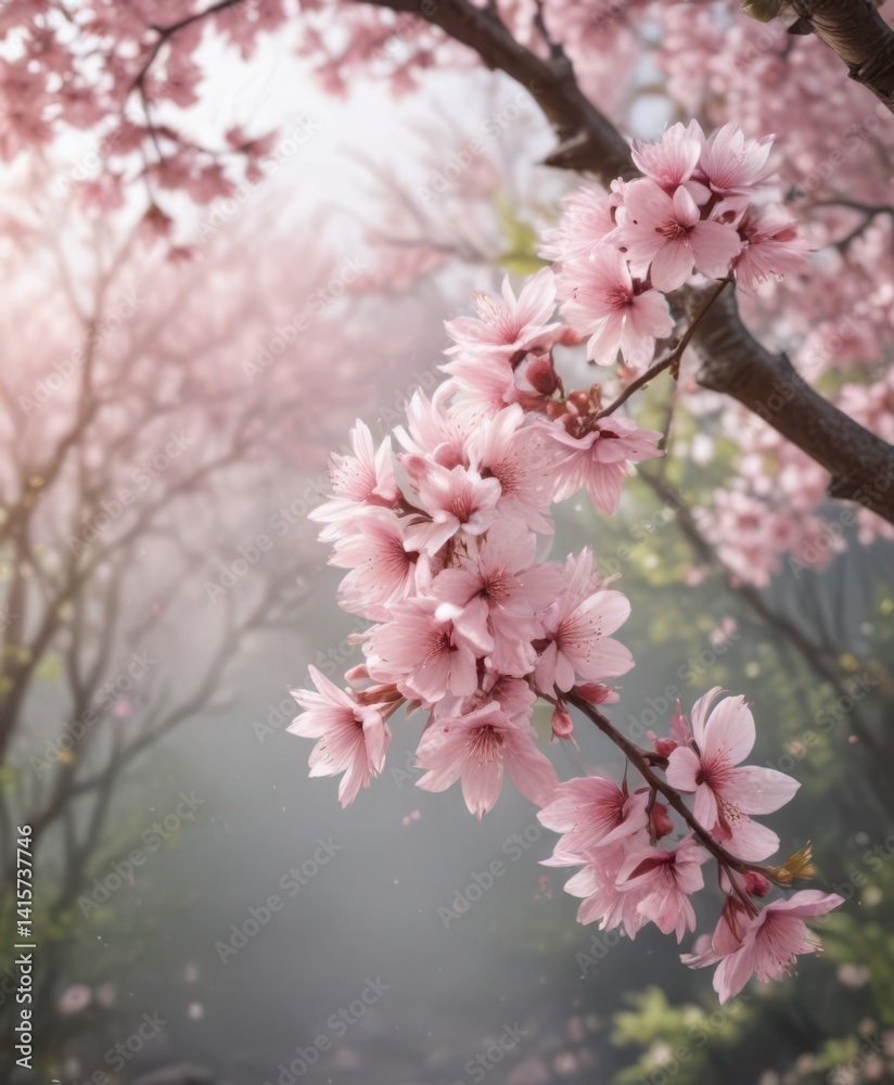 Obraz premium Soft pink sakura petals descending against a blurry spring scene , cherry blossom petal, spring, nature background