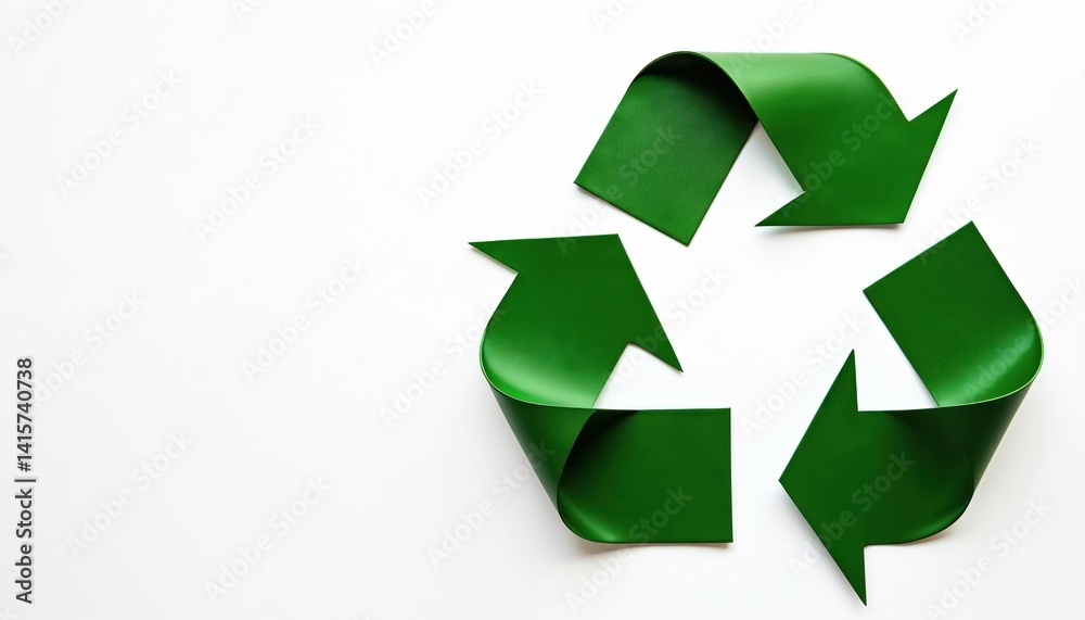 Obraz premium Green recycling symbol isolated on white background. Concept environmental protection, reduce waste, eco-friendly practices. Perfect for sustainable eco design, Earth Day awareness, recycling