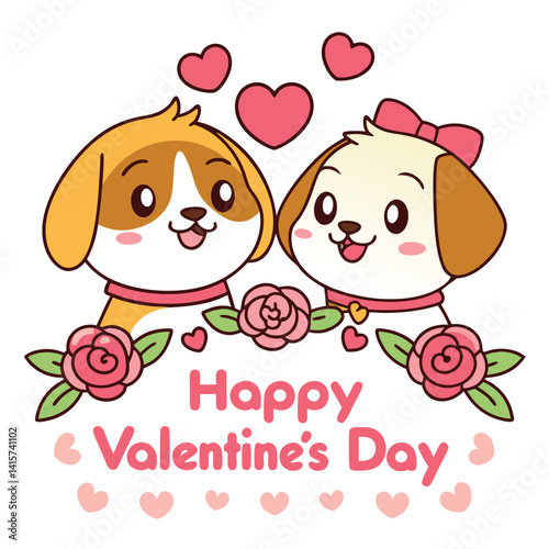 Cute dogs celebrating Valentine's Day with hearts and roses
