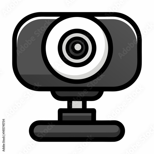 Black and White Webcam Icon for Video Call and Stream Concept
