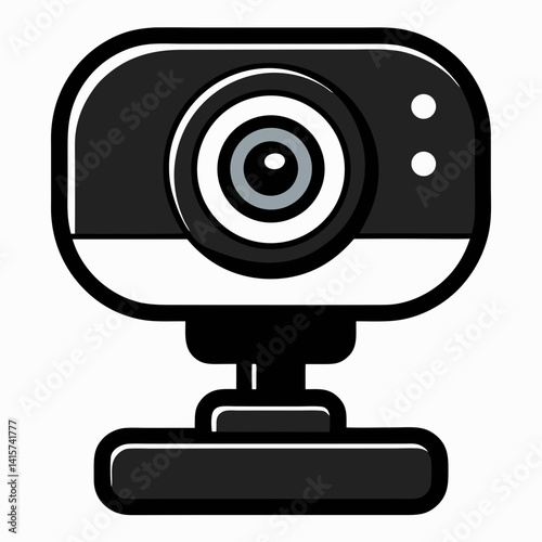 Black and White Webcam Icon for Video Call and Stream Concept