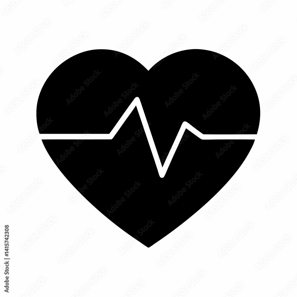 Black Heart Shape with ECG Pulse Line Medical Concept Black Heart Shape with ECG Pulse Line Medical Concept