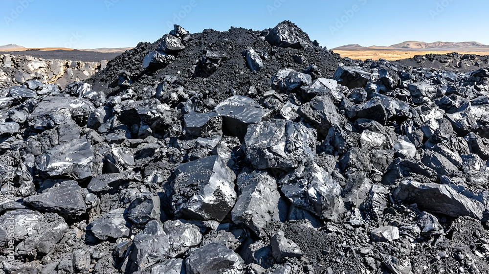 Dark Volcanic Rock Pile Landscape Under Clear Sky Dark Volcanic Rock Pile Landscape Under Clear Sky