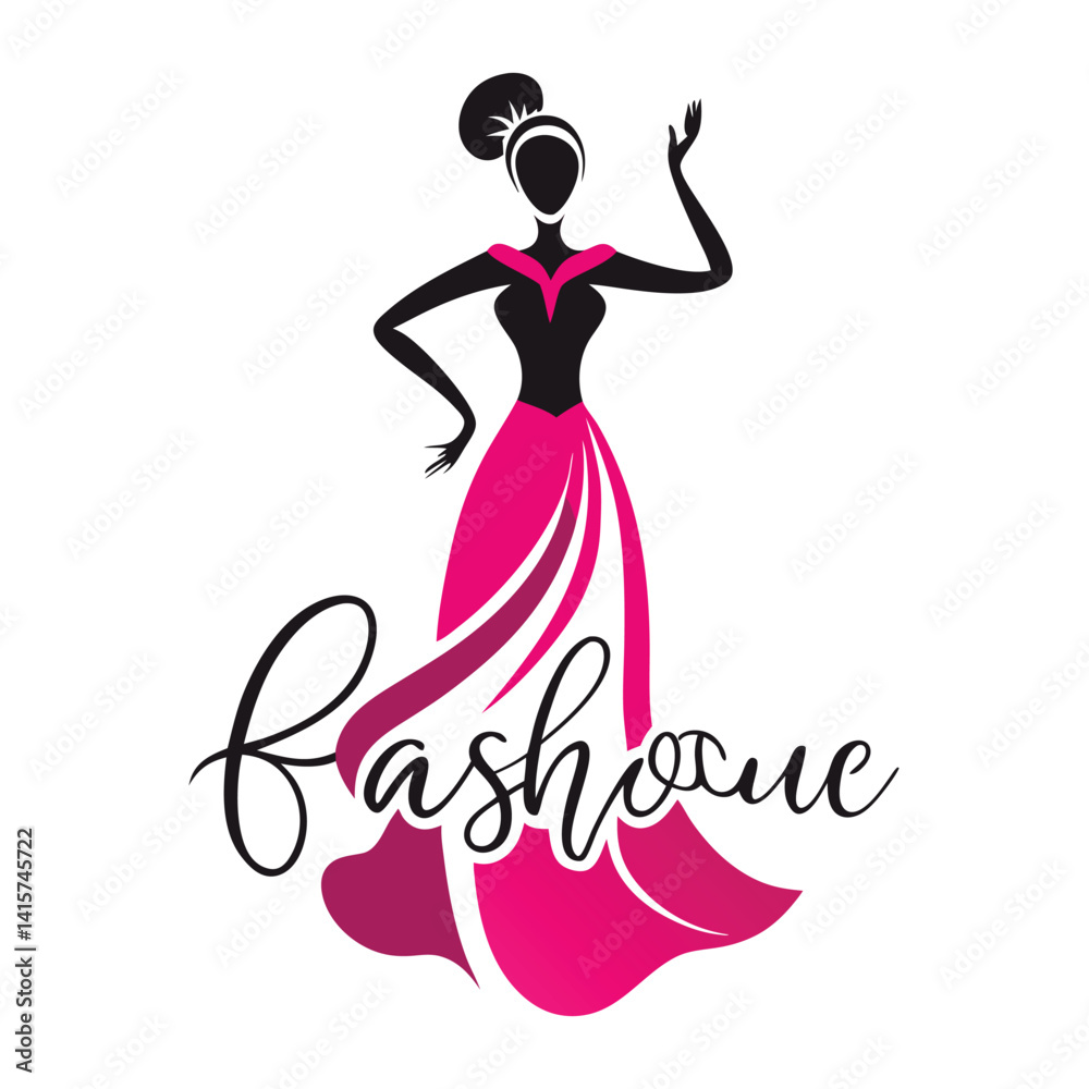 Elegant Fashion House Logo Design with Woman Silhouette