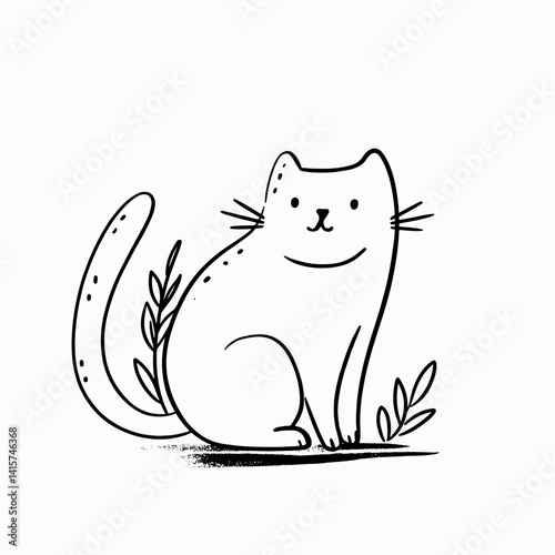 Hand-drawn vector illustration of a cat surrounded by leaves, ideal for pets and nature lovers. Perfect for greeting cards, home decor, and more!