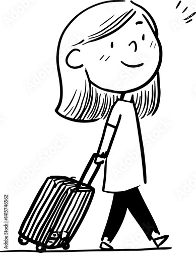 Cheerful girl with suitcase embodies spirit of travel and adventure in this vector illustration. Ideal for travel-themed projects, blogs, and promotional materials.