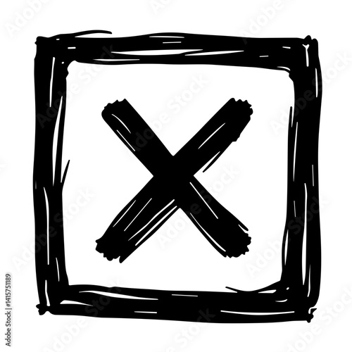 Hand-drawn X icon representing stop cancel or denied interface action in sketchy graphic style - concept of error access block rejection